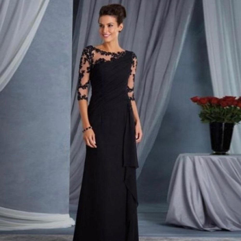 NWTs Adas Bridal Black 3/4 Sleeve Long Beaded Gown